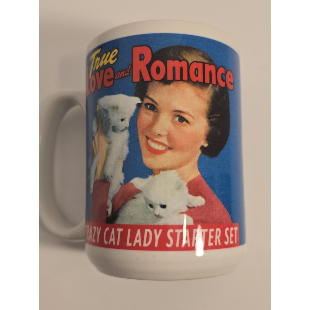 True Love and Romance Crazy Cat Lady Coffee Mug 1950s Theme Retro Tea Cup NEW